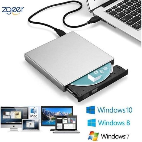 Graveur Lecteur Externe USB 2.0 Compatible avec Windows 2000/XP/Vista/Windows7/8/10, Apple Mac OS etc -Blanc (1/4)