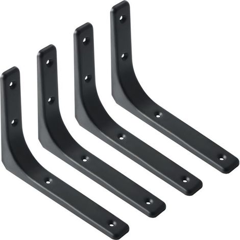 Equerre Etagere Murale, 4PCS Equerre Metal 200mm x 150mm Equerre Charge Lourde Support Etagere Murale Pour Deco Murale Cuisine Industrielle radiateur Montage Mural (Noire) (1/5)