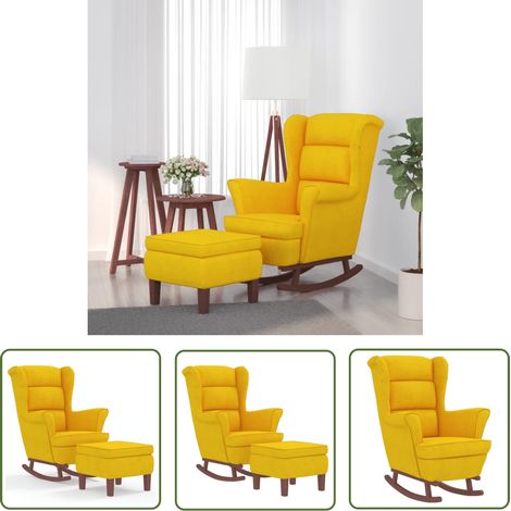 Fauteuil de salon - vidaXL Fauteuil à bascule à oreilles en velours jaune bois massif - Chaise de salon (1/5)