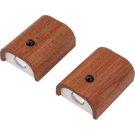 2 lampes de couloir, veilleuse intelligente en bois à détection de mouvement, pour escalier, rechargeable USB, fixation magnétique murale LED (1/5)