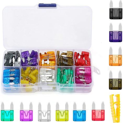 Set di fusibili per auto - 100 mini fusibili per autoveicoli + 1 estrattore, mini fusibili per camion/camper/caricatori/moto (2A 3A 5A 7.5A 10A 15A 20A 25A 30A 35A 40A) (1/5)