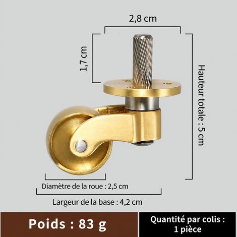 Roulette pivotante T4923 à tige filetée en laiton pour meuble t4923 5 × 4,2 × 5 cm 83 g – Livraison gratuite
