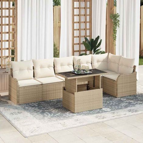 Teenpull – Sofa Set 7 Stk. Beige Poly Rattan (1/5)