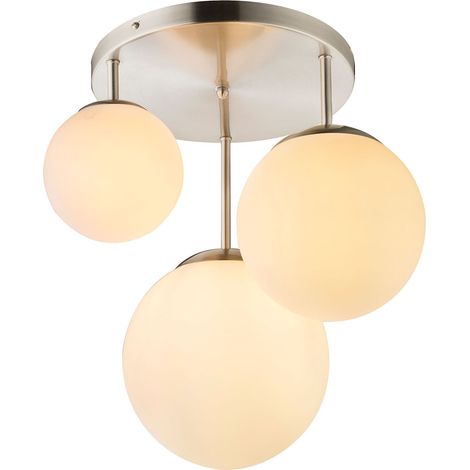 Globo - plafonnier - Joel - nickel - verre - Ø 47cm - E27 -