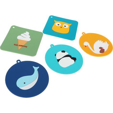 Set mit 5 Silikon-Tischsets, niedliche Tiermotive, hitzebeständig, für Küche und Haushalt. (1/5)