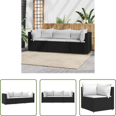 Canapé d'angle -  Salon de jardin 3 pcs avec coussins Noir Résine tressée (1/5)