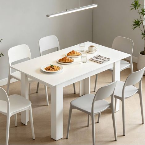 Table extensible 180x80 cm MDF blanc et acier HAVRYA (1/5)