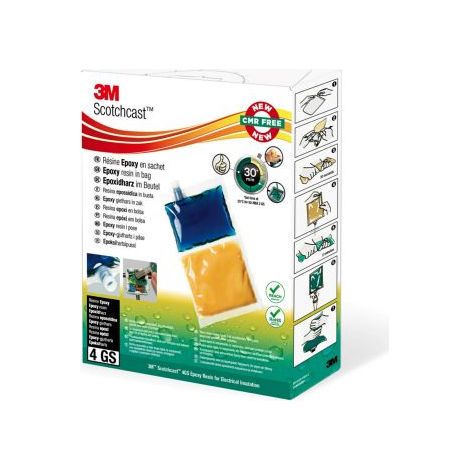 RésineBleu, Jaune, pour Métal, Plastique, en Boîte de 90 ml, 3M Scotchcast Resin 4 GS ( Prix pour Boîte de 10 )
