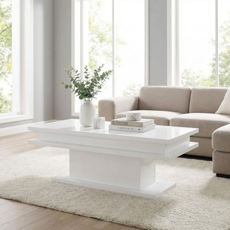 Table basse moderne blanc laqué brillant Kanelle (1/4)