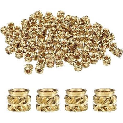 100pcs M4 Inserts Filetés Écrous Moletés en Laiton Thermodurci M4x5mm, OD 6mm, Écrous en Laiton à Impression 3D Inserts Filetés Femelles Écrous (1/5)