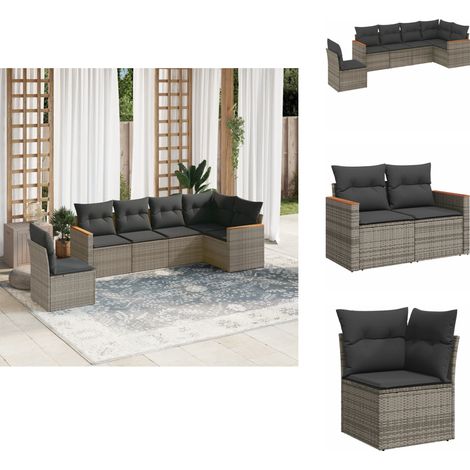 6-tlg. Garten-Sofagarnitur mit Kissen Grau Poly Rattan - Gartensortiment - Outdoor Möblierung - Gartenlounge - Rattanmöbel - Lounge Set (1/5)