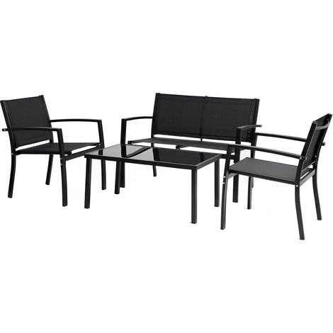 Conjunto de muebles bajos de jardín "Lino" - 4 plazas - Negro (1/5)