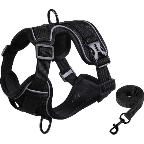 2 pièces harnais pour chat, gilet anti-fugue avec bandes réfléchissantes, laisse extensible, taille S, noir (1/5)