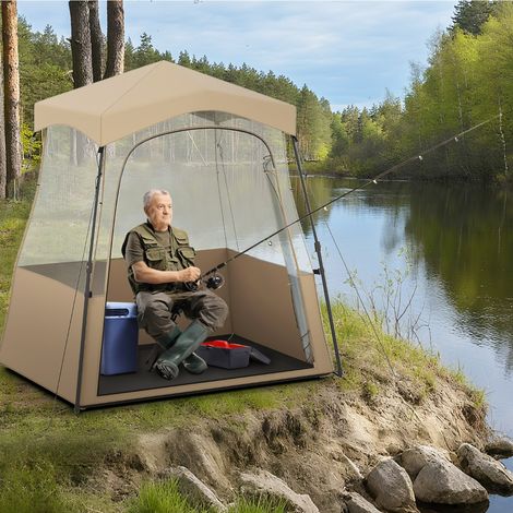 Tente de Sport Pop-up Abri de Sport en Extérieur pour Toutes Saisons avec Sac de Transport Tissu PVC Transparent 183x135x175 cm Marron (1/3)