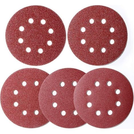100 pièces papier abrasif ponceuse excentrique 125 mm Velcro, disques de ponage 8 trous Velcro rond 125 mm pour ponceuse excentrique 20x 40/60/80/120/180 grain par - (1/5)