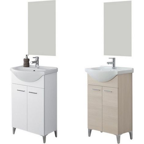 Bagno Italia Arredo bagno a terra cm 56 mobile con lavandino e specchio colore bianco (1/4)