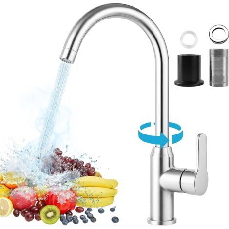 Kitchen Faucet, 360° Stainless Steel Gooseneck Single-Lever Mixer Tap, Hot and Cold Water Available, Cold Water Tap for Kitchen, Garden, Caravan, Silver (1/5)