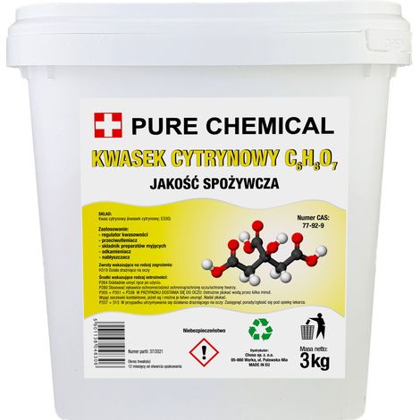 Ácido cítrico - 3 kg - Polvo cristalino - Uso alimentario - Multiusos