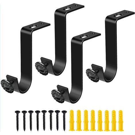 Lot de 4 supports de rail plafond pour tringles à rideaux - Noir - Diamètre inférieur à 22 mm