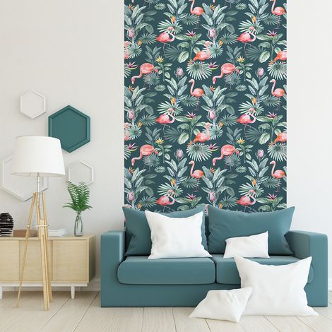 Papier peint intissé pré-encollé - OISEAUX TROPICAUX ROSES ET FLEURS DU PARADIS - 1 rouleau de 300x60cm (1/5)