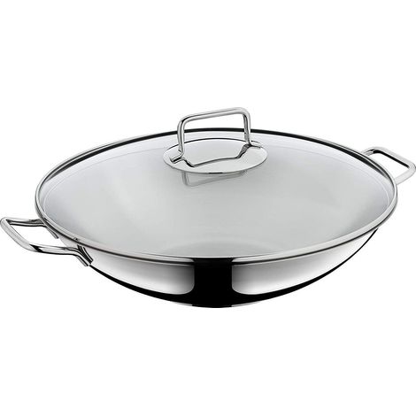 Wmf Macao - Set Wok A Induzione, 2 Pezzi, Padella Wok 36 Cm, Con Coperchio In Vetro, Acciaio Inox Cromargan Lucido Non Rivestito, 40 x 39.5 x 14 cm (1/5)