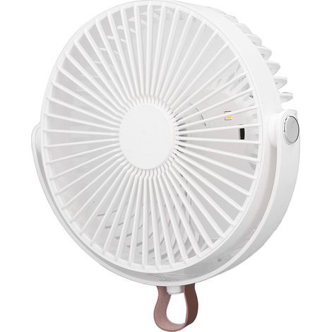 Ventilateur électrique portable rechargeable USB, 3 vitesses, orientable à 360°, avec veilleuse intégrée pour le camping en dortoir. (1/5)