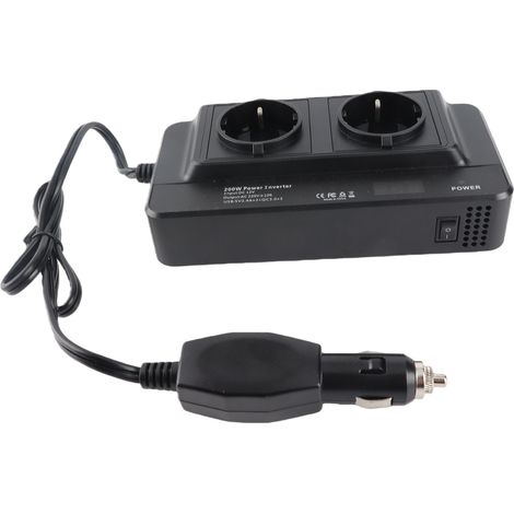 Convertisseur 12V 200W pour auto DC vers AC 220V avec 2 prises et 4 ports USB, interrupteur, protection, noir, plastique, chargeur nomade tél portable ordi (1/5)