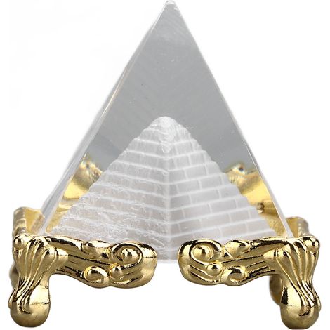 cm große Pyramidenprisma-Meditationskristall-Pyramidenornament mit goldenem Ständer für die Heim- und Bürodekoration (1/5)