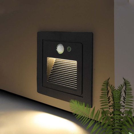 Pack de 4 luces LED empotrables, luces de pared y techo para instalación, cuadradas, negras, blancas cálidas, elegantes apliques de pared, focos empotrables, iluminación LED para escaleras, luces para