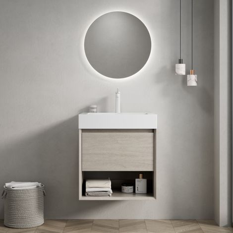 Mueble de baño mural de 55 cm con lavabo integrado blanco DESVIAE (1/5)