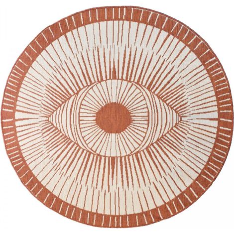 Tapis rond d'extérieur, kilim reversible LYN2 B ROND REVERSIBLE Ø240cm orange et crème