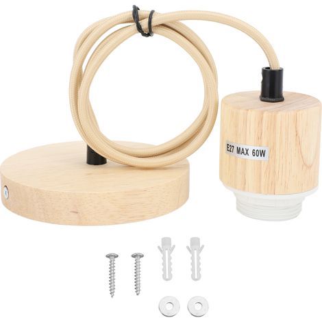 Wooden E27 hanging light bulb holder, vintage lighting accessory, 220V ceiling base socket (1/5)