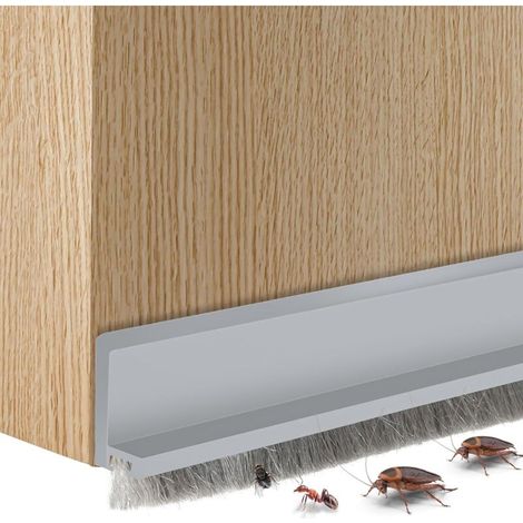 Integrierte Türbodendichtung mit Bürste, selbstklebende Türdichtung, schalldicht und insektenabweisend (klein, grau) (1/5)