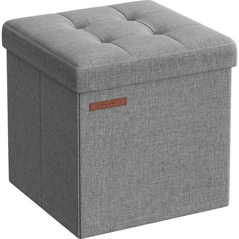 Banc coffre rangement tabouret pouf intérieur 30 x 30 x 30 cm assise confortable style contemporain en MDF gris clair (1/2)