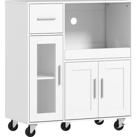 Desserte de cuisine mobile blanche avec rangements, tiroir, étagère réglable et roulettes, 80x40x88,7 cm (1/5)