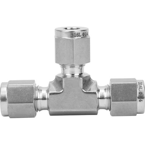 Raccord à compression té égal diamètre, raccord fileté en acier inoxydable 316 forgé, connecteur tube SS-600-3 1/4 pouce, union triple pour tuyauterie hydraulique (1/5)