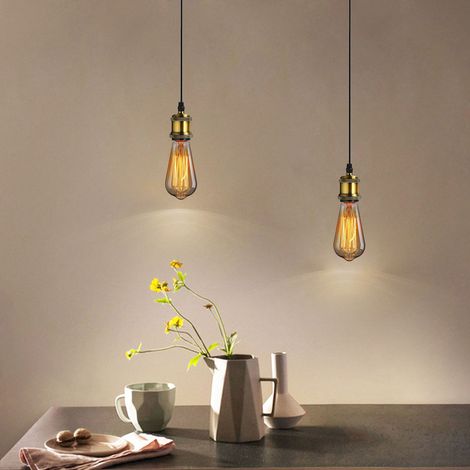 2X Industrial Pendant Lighting Fitting, Vintage Simple Hanging Ceiling Lamp, Retro Chandelier E27 Socket (Bronze) (1/4)