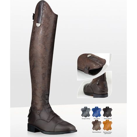 40, Schwarz Floral: Stiefel aus weichem, bedrucktem Leder Modell Ebe mit Schnürsenkeln, Reißverschluss hinten und elastischem Seitenfalte vorne (1/2)