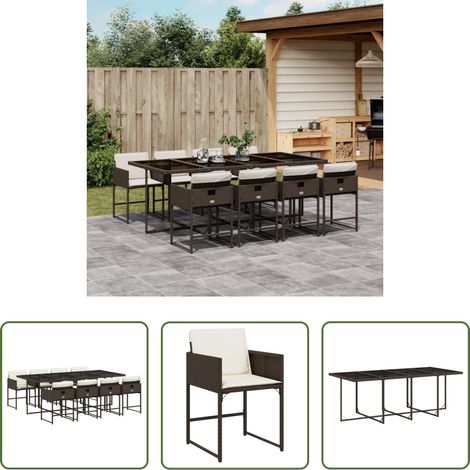 vidaXL Gartenstuhl - 9-tlg. Garten-Essgruppe mit Kissen Braun Poly Rattan (1/5)