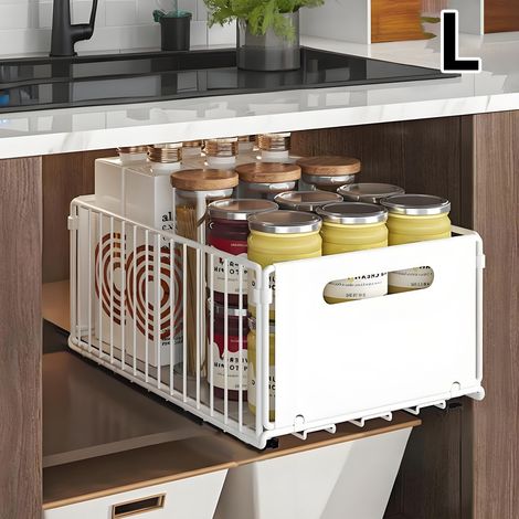 Étagère de rangement sous évier avec tiroirs coulissants, acier épaissi blanc antirouille, petite taille, installation sans outil pour cuisine et salle de bain (1/5)