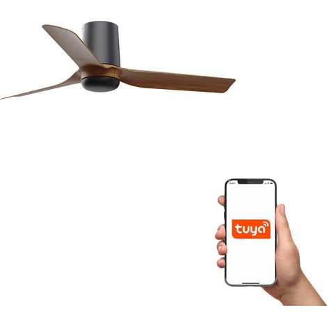 Faro Mini Punt Tub Petit ventilateur de plafond à 3 pales, noir mat, noyer, système intelligent Tuya (1/3)