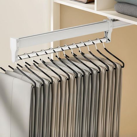 Porte-pantalons coulissant en haut de l'armoire, avec barres de glissement - [Blanc mat]