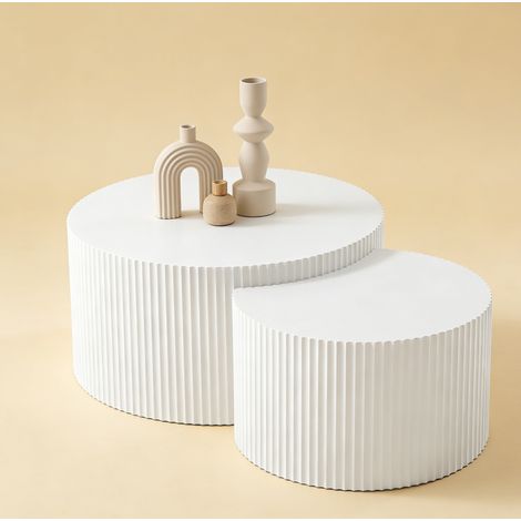 DESMIU Table basse gigognes avec 2 plateaux et 2 formes, finition moderne, pour salon, en MDF, blanc (1/5)
