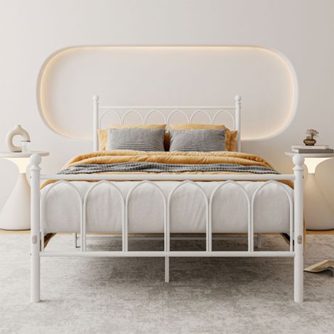 Bett Einzelbett 90x200 cm Metall Rustik Weiß, Robuste Struktur mit 5 Füßen, Hohes Kopfteil, Stauraum 27 cm unter dem Bett (1/5)
