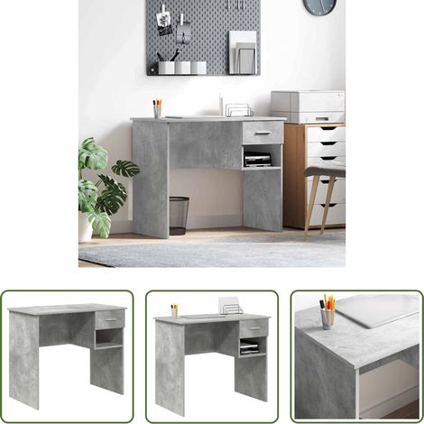 Bureau moderne -  Bureau avec tiroir Gris béton 90 x 49 x 75 cm Bois d'ingénierie (1/5)