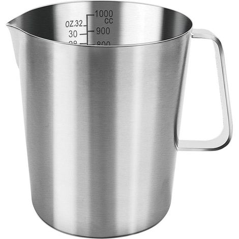 1L Stainless Steel Measuring Cup, Metal Measuring Cup with Handle, Graduations in Ounces and Milliliters, Dishwasher Safe, Milk Jug (1/5)