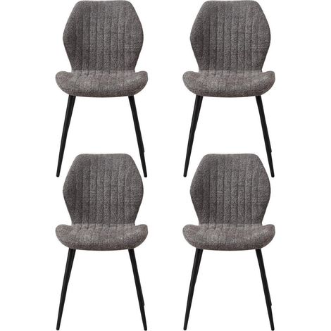 4er-Set Esszimmerstühle aus Leinen mit schwarzen Metallbeinen, grau (1/5)