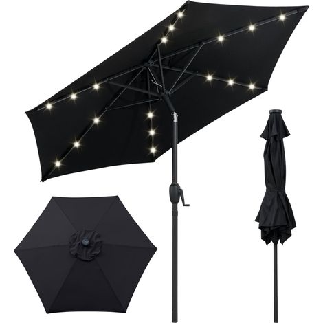 Ombrellone da giardino nero da 230 cm con luci solari a LED