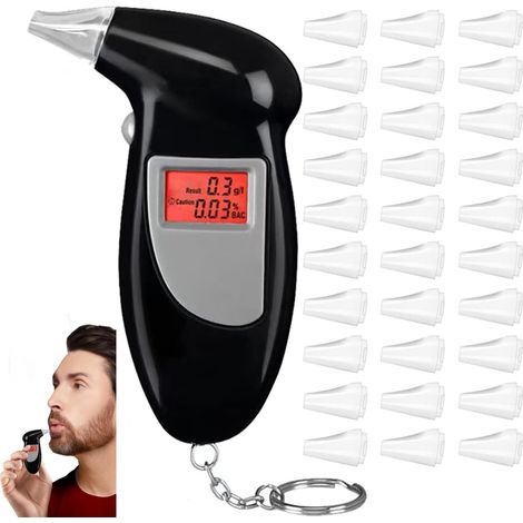 Breathalysers, Professional Alcohol Tester Breathalyzer with LCD Display, High Accuracy Digital Personal Breathalyser Breath Tester with 30 Mouthpieces for Car Use (1/5)
