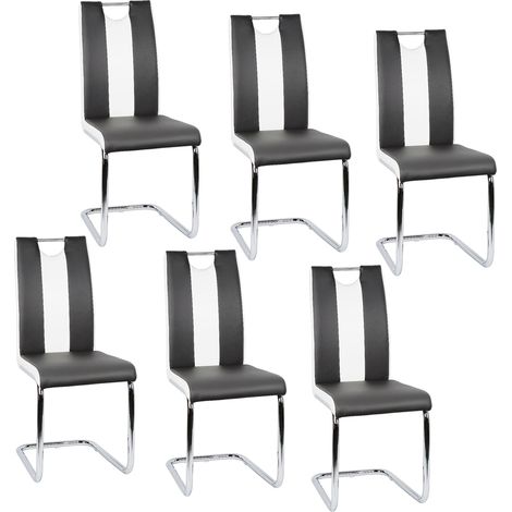 6er Set Esszimmerstuhl,Schwingstuhl,Kunstleder,für Esszimmer, Wohnzimmer & Küche,Schwarz+Weiß (1/5)